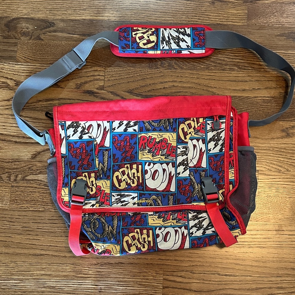 Vibrant Red Graphic Messenger Bag